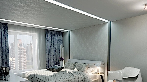 Пример тканевого натяжного потолка в спальню