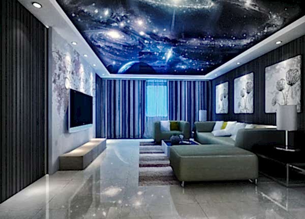 Фото натяжного потолка звёздное небо в гостиную